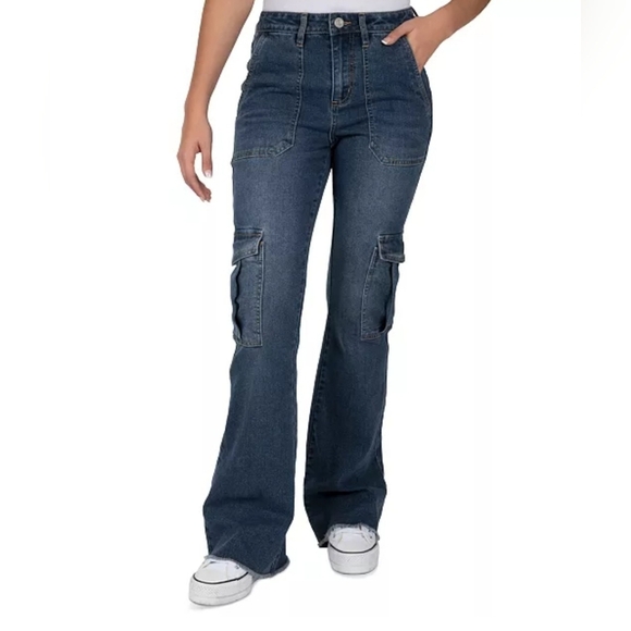 Indigo ReinJuniors' High-Rise Flare-Leg Cargo Jeans - Picture 1 of 3